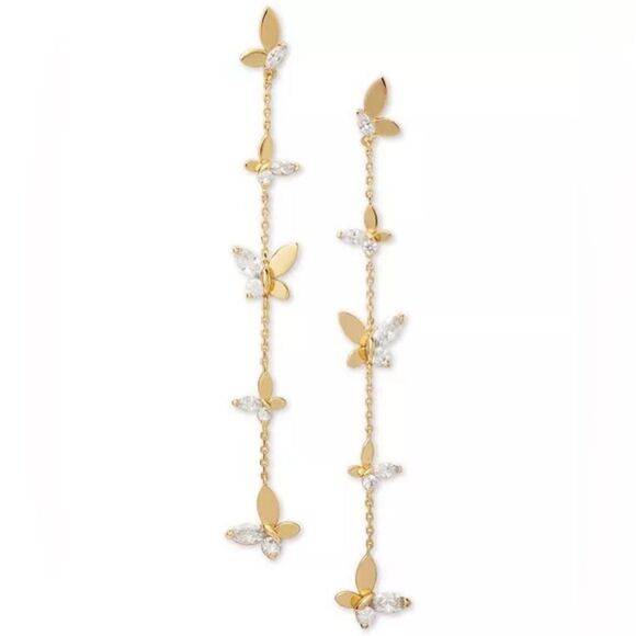 Kate Spade Gold-Tone Crystal Social Butterfly Linear Earrings - Picture 1 of 2